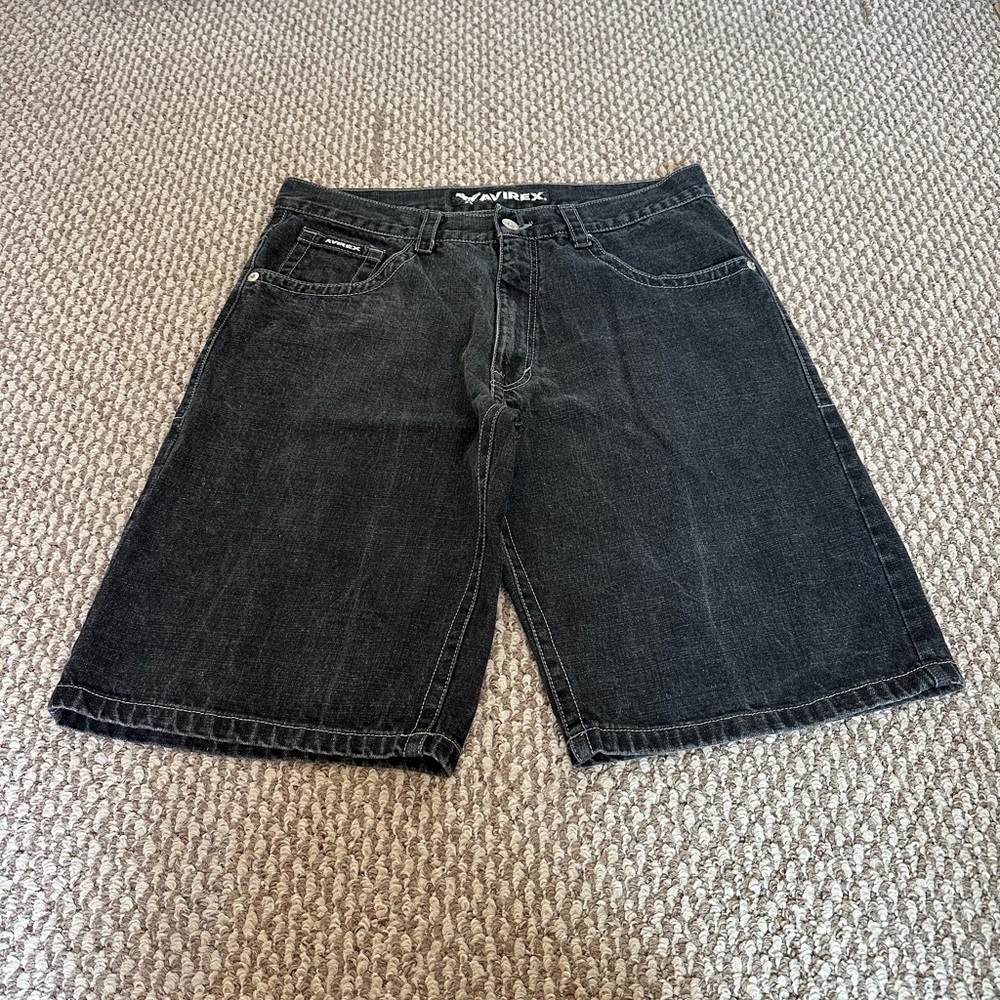 Vintage Y2K Avirex Baggy Shorts Black Wash Men’s 38 Streetwear Denim